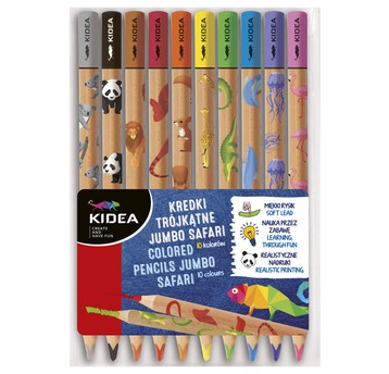 KREDKI TRÓJKĄTNE JUMBO SAFARI 10 KOLORÓW KIDEA