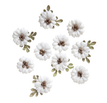 KWIATY PAPIEROWE SHABBY CHIC, 2 CM, 10 SZT. BIAŁE