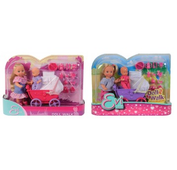 LALKA EVI 12CM Z WÓZKIEM I LALECZKĄ 2 RODZ.2410