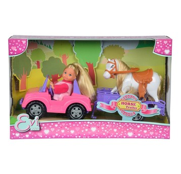 LALKA EVI W AUCIE + KOŃ W PRZYCZEPCE 4604