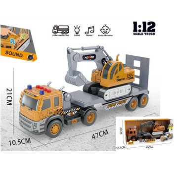 Laweta z koparką 1:12, światło, dźwięk 49x13.5x23