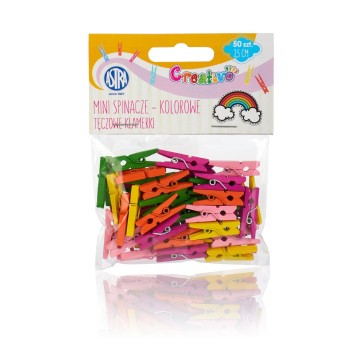 MINI SPINACZE DREW.KOLR.50SZT TĘCZ. KLAMERKI 8450