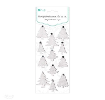 NAKLEJKI BROKATOWE 3D - CHOINKI 12 SZT. WHITE 2677