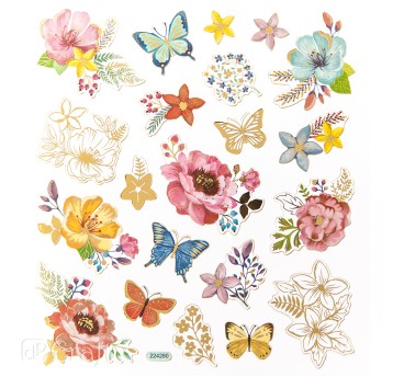 NAKLEJKI - KWIATY I MOTYLE 21 SZT. 4033