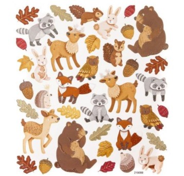 NAKLEJKI Z BROKATEM-LEŚNE ZWIERZĘTA, 38SZT. 6716
