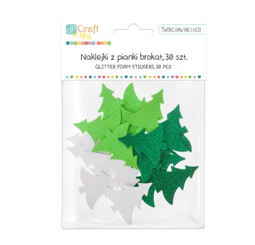 NAKLEJKI Z PIANKI BROKAT - CHOINKI, 30 SZT. 2151