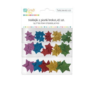 NAKLEJKI Z PIANKI BROKAT GWIAZDKI MULTIKOLOR 45SZT