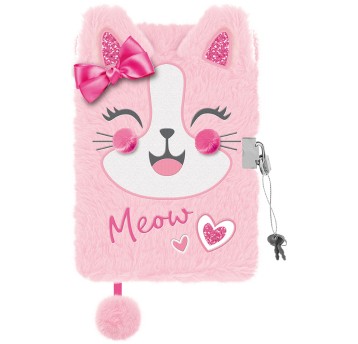 PAMIĘTNIK Z KŁÓDKĄ 3D WŁOCHACZ PINK KITTY 9019