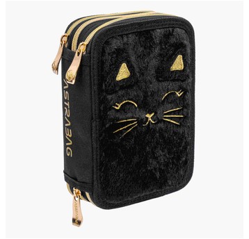 Piórnik JUMBO potrójn z wyposaż FLUFFY KITTY BLACK