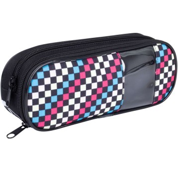 Piórnik saszetka z 2 zamkami i okienkiem, klapką