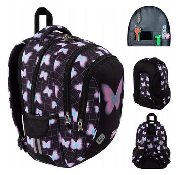 PLECAK 3-KOMOROWY STRIGHT BP-26 PASTEL BUTTERFLY