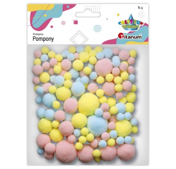POMPONY 15G MIX ŻÓŁTO-NIEBIESKO-RÓŻOWE 7447