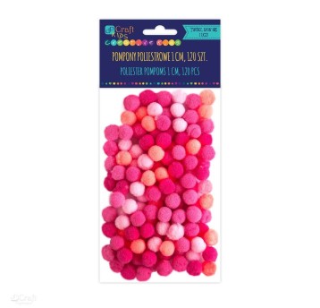 POMPONY POLIESTROWE 1 CM MIX RÓŻOWY, 120 SZT.2882