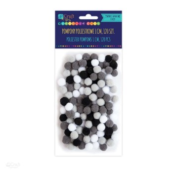 POMPONY POLIESTROWE 1CM MIX BIAŁO-CZARNY120SZT2936