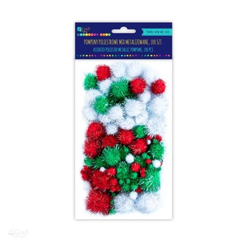 POMPONY POLIESTROWE MIX METALIZOWANE, 100 SZT.