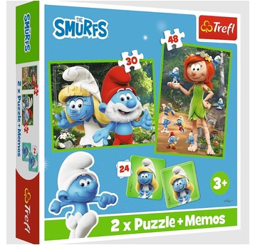 PUZZLE 2W1+MEMOS WESOŁE ZABAWY SMERFÓW 93656