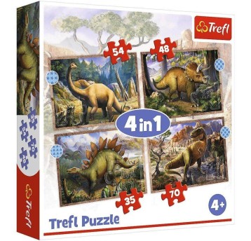 PUZZLE 4W1 CIEKAWE DINOZAURY 34383