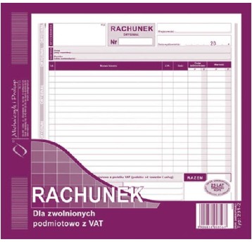 RACHUNEK 2/3 A4 DLA ZWOL. Z VAT 231-2