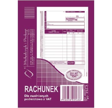 RACHUNEK DLA ZW. Z VAT A6 PION 232-5