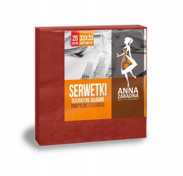SERWETKI AZ SKŁADANE 33X33CM 20SZT. BORDOWE INTENS