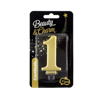 ŚWIECZKA B&C CYFERKA 1 METALIK ZŁOTO 8CM 4279