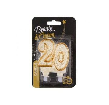 ŚWIECZKA B&C CYFERKA "20" ZŁOTY KONTUR