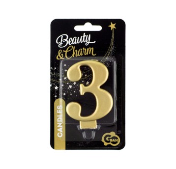 ŚWIECZKA B&C CYFERKA 3 METALIK ZŁOTO 8CM 4316