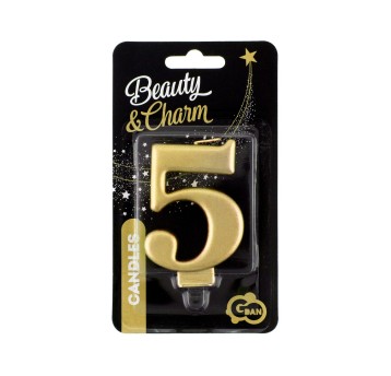 ŚWIECZKA B&C CYFERKA 5 METALIK ZŁOTO 8CM 4354