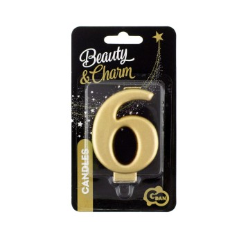 ŚWIECZKA B&C CYFERKA 6 METALIK ZŁOTA 8CM 4378