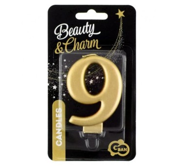 ŚWIECZKA B&C CYFERKA 9 METALIK ZŁOTO 8CM 4439