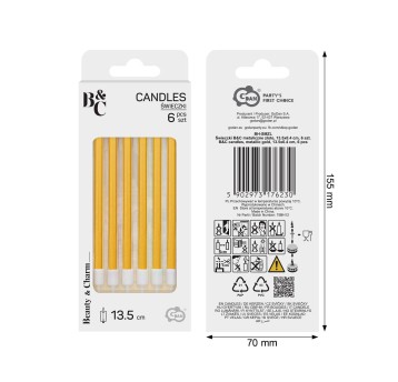 ŚWIECZKA B&C METALICZNE ZŁOTE 13.5x0.4CM 6SZT.6230