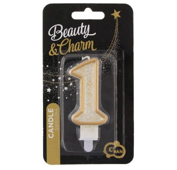 ŚWIECZKA CYFERKA ''1'' ZŁOTY KONTUR 3724