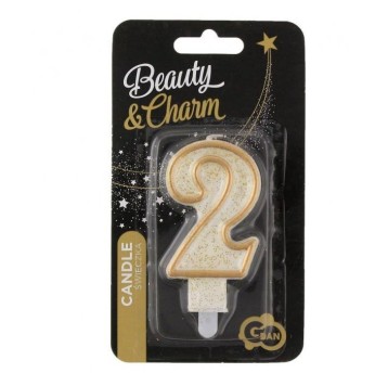 ŚWIECZKA CYFERKA ''2'' ZŁOTY KONTUR 3748