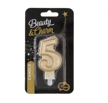ŚWIECZKA CYFERKA ''5'' ZŁOTY KONTUR 3809