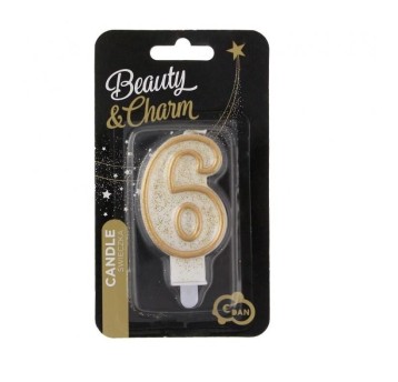 ŚWIECZKA CYFERKA ''6'' ZŁOTY KONTUR 3823