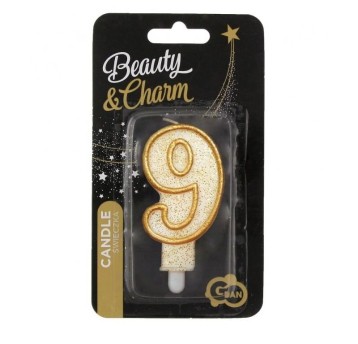 ŚWIECZKA CYFERKA ''9'' ZŁOTY KONTUR 3885