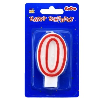 ŚWIECZKA CYFERKA CZERWONY KONTUR "0" 9086