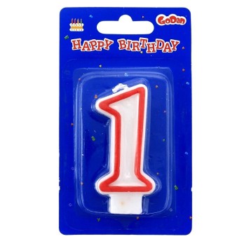 ŚWIECZKA CYFERKA CZERWONY KONTUR "1" 9975