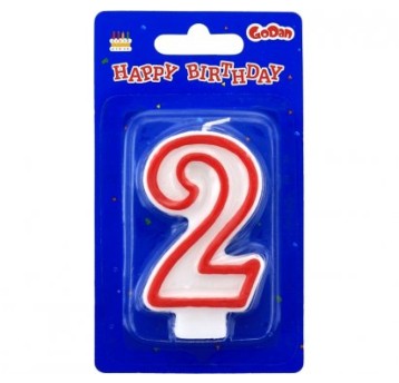 ŚWIECZKA CYFERKA CZERWONY KONTUR "2" 9982