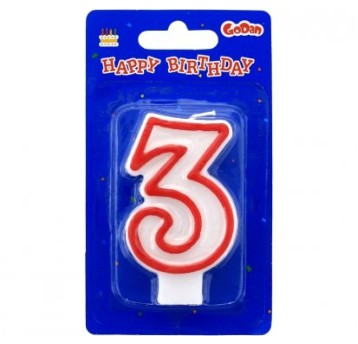 ŚWIECZKA CYFERKA CZERWONY KONTUR "3" 9999