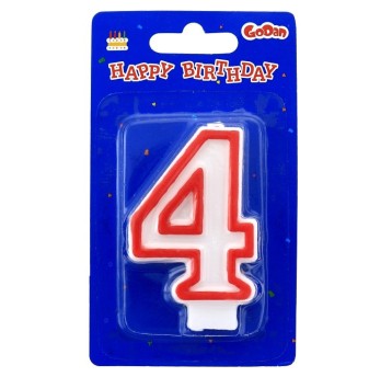 ŚWIECZKA CYFERKA CZERWONY KONTUR "4" 9024