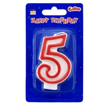 ŚWIECZKA CYFERKA CZERWONY KONTUR "5" 9031