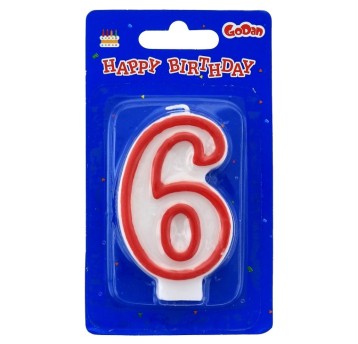 ŚWIECZKA CYFERKA CZERWONY KONTUR "6" 9048