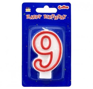 ŚWIECZKA CYFERKA CZERWONY KONTUR "9" 9079
