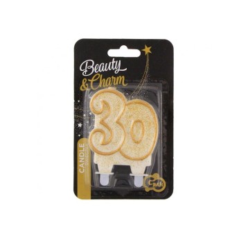 ŚWIECZKA CYFERKA ZŁOTY KONTUR "30" 8957