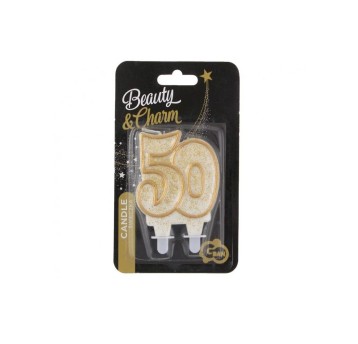 ŚWIECZKA CYFERKA ZŁOTY KONTUR "50" 1194