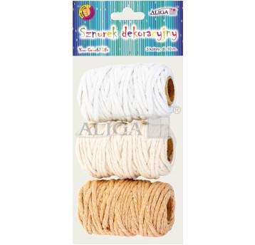 Sznurek bawełniany, 2mm x 10 (op. 3 kolory)