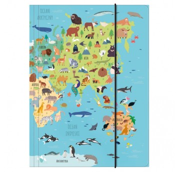 TECZKA Z GUMKĄ A4 MAPA ŚWIATA - ZWIERZĘTA 6459