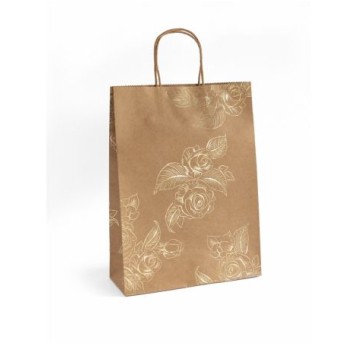 TOREBKI PAPIER. KRAFT ZŁOTE KWIATY L 33x10x24 A'5