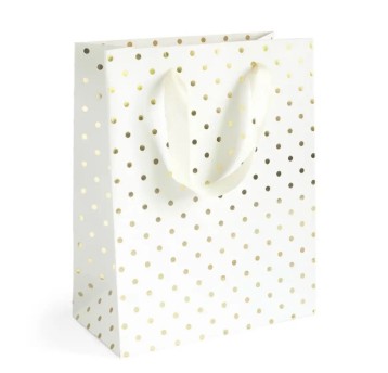 TOREBKI PAPIEROW BIAŁE ZŁOTE KROPKI M 25X10X20 (5)